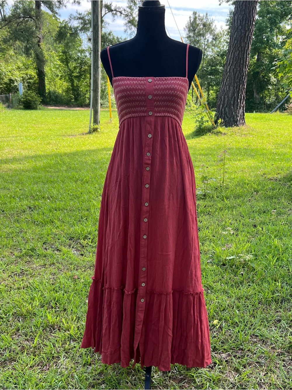 Love Stitch Bohemian Smocked Maxi Dress Tiered Sleeveless Summer Boho Size S